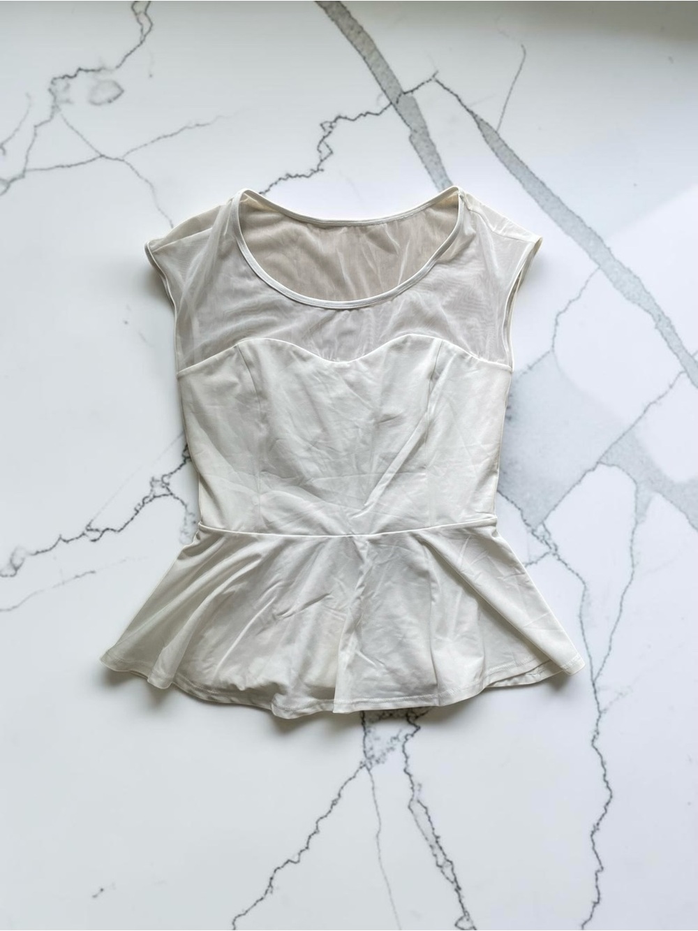NWOT Halara White Peplum Top with Mesh Shoulders